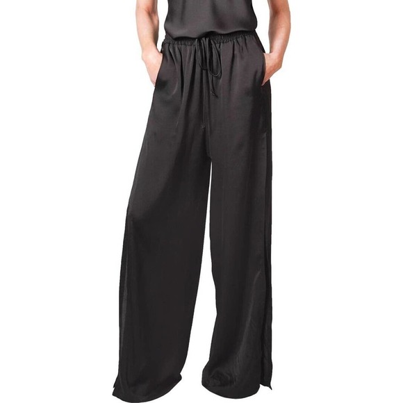 Bailey/44 NWT Black Wide Leg Silky Pants Drawstring Waist Women's Size L